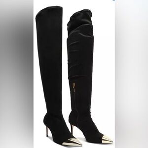 SCHUTZ Black and Gold Over-the-Knee Boots